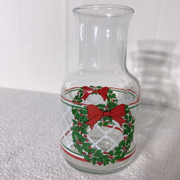 Vintage Festive Christmas Carafe Glass Juice Jar Pitcher - Picture 11 of 11